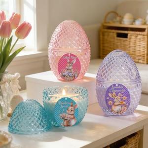 Lanpn 2 Pcs Easter Egg Candles Gift Set, Spring Easter Scented Candle 4.7", Each 3.5oz Soy Wax, Decorative Egg Shaped Jar Candle for Woman, Party Holiday Home Table Decor, Pastel Color