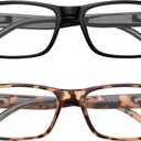 Gaoye Reading Glasses Men/Women, Eyeglasses, Blue Light Readers for Men/Women, Computer Eye Glasses, Cheaters (1 Black + 1 Leoparde), +5.0