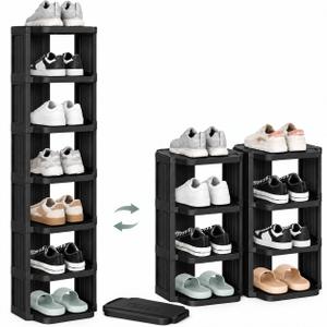UFORU 8-Tier Small Vertical Shoe Rack with Top Panel,Plastic Shoe Organizer