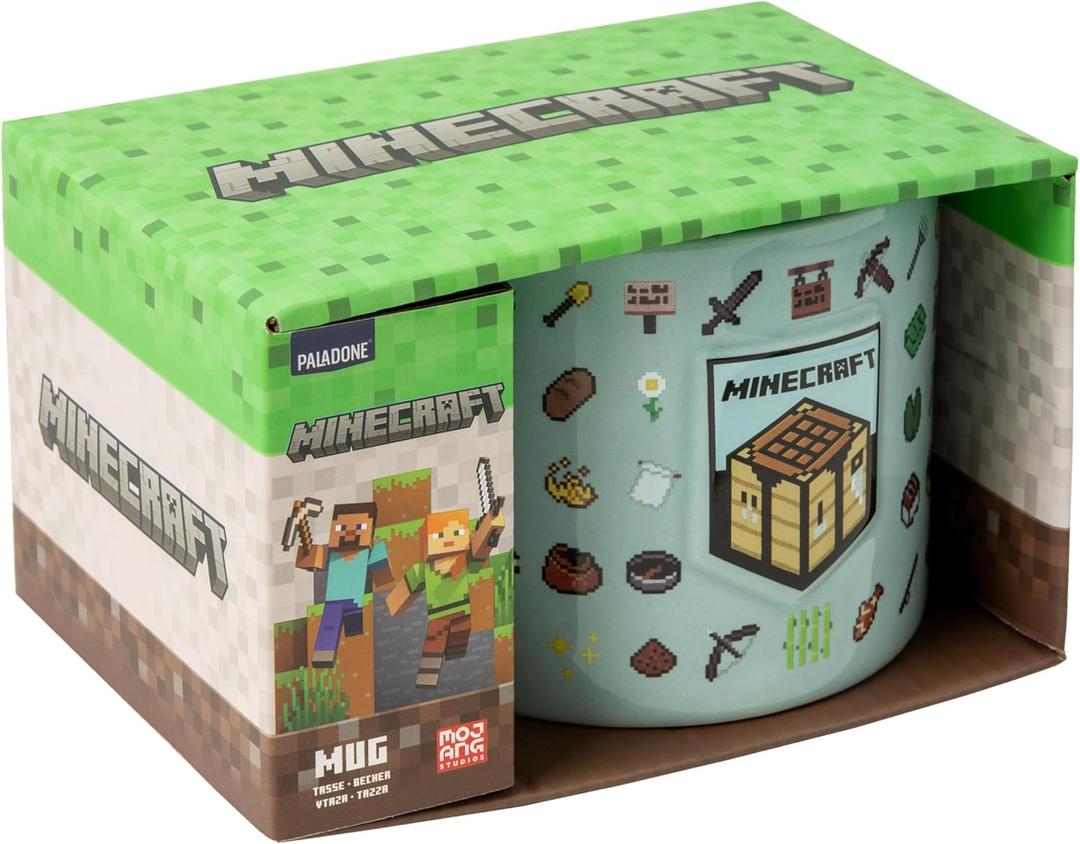 Paladone Minecraft Mug, Officially Licensed 400ml Large Ceramic Coffee Cup, Embossed Details, Video Game Merchandise for Gamers & Collectors, Tea, Hot Chocolate