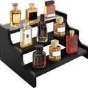 Wooden Cologne Organizer for Men, Cologne Stand with Anti-Slip Washers, Wooden Display Risers Stand for Figures, Fragrances, Dessert, Cupcake, Makeup (Black, 3-tier-9.4in)