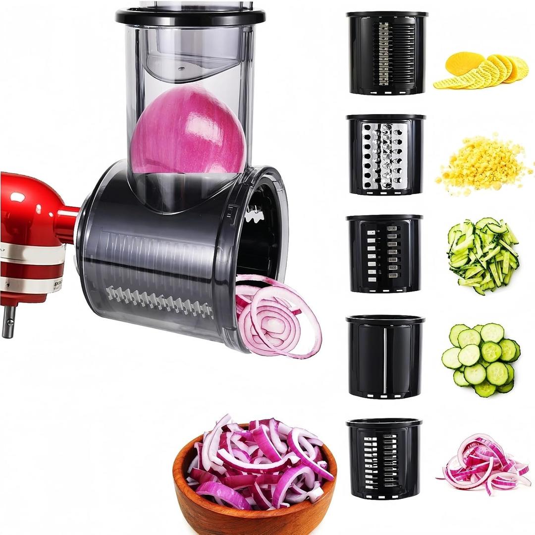 Stainless Steel Slicer Shredder Attachment Compatible with Kitchenaid Stand Mixer Parts Accessories, Vegetable Shredder Cheese Grater with Detachable 5 Blades