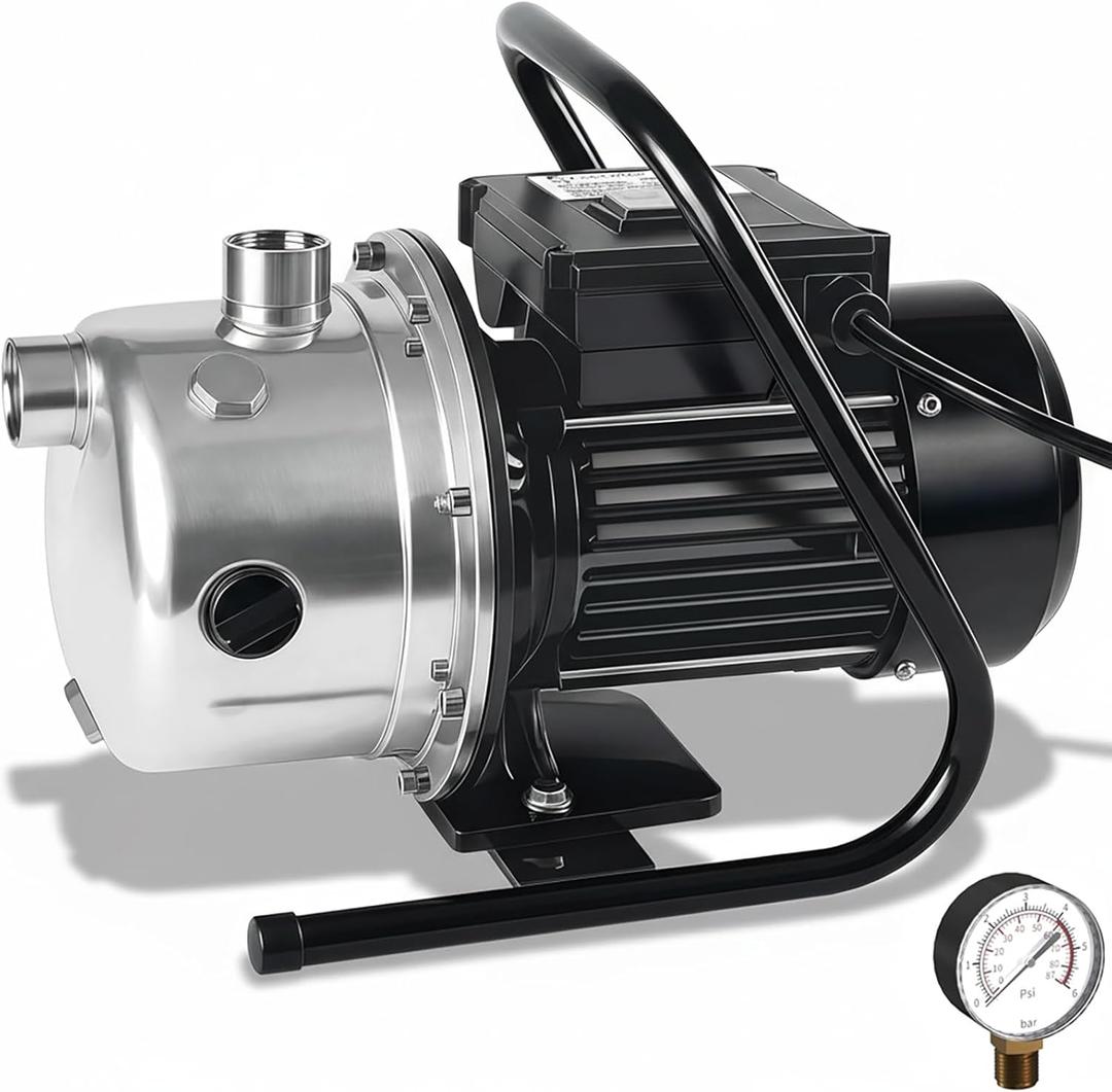 LANCHEZ Shallow Well Pump, Stainless Steel Garden Irrigation Pump, 115V Water Transfer Pump, Water Booster Jet Pump for Home Garden Lawn Farm, Silver