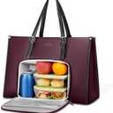 MATEIN Laptop Tote Bag With Lunch Compartment, 15.6 Inch PU Leather Business Briefcase with Leakproof Lunch Cooler Bag, Large Work Laptop Purse Lightweight Teacher Computer Tote Casual Handbag,Purple