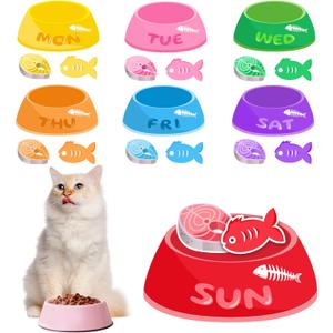 Magnetic Cat Feeding Reminder Tracker Weekly Meal Planner for Cats with Colorful Bowls, Fish Meat & Fish Icons Reusable Fridge Magnet Chart for Pet Feeding Schedule, Cat Food Organizer Sign (EXP 08/07/26)