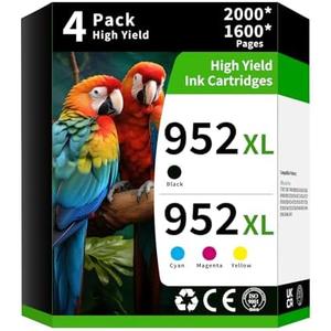 952XL Pack (4-Pack, BK, CMY) Replacement for HP 952XL Ink Cartridges Combo Pack HP Ink 952XL Black and 952 Color Combo Pack for hp printers OfficeJet 8702 Pro 8710, 7740, 8720, 8725, 8210, 8715, 8740