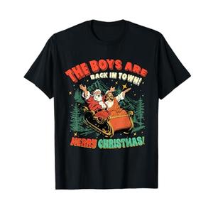 Funny Jesus Santa The Boys are Back in Town Merry Christmas T-Shirt.L