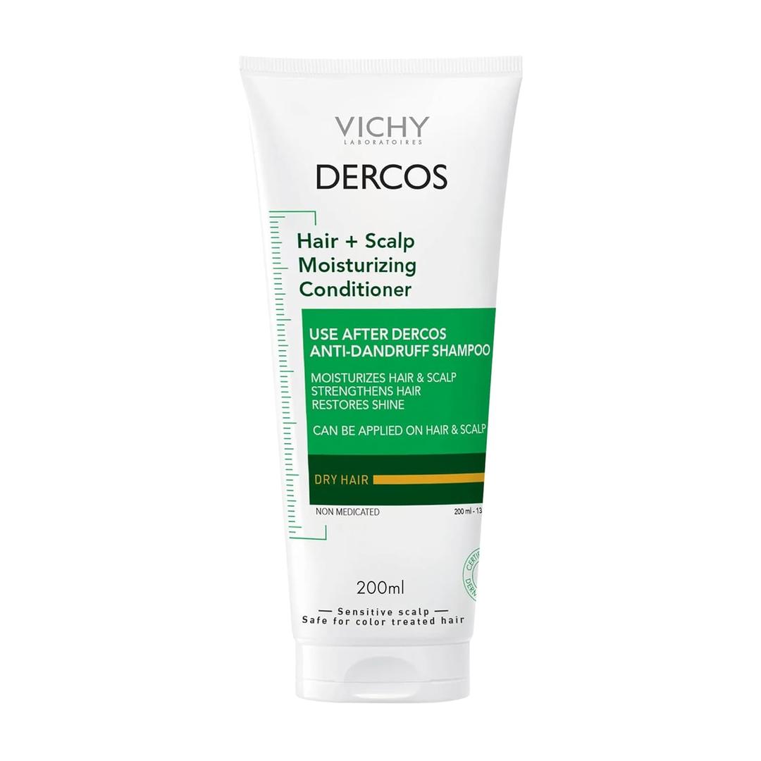 VICHY Dercos Hair & Scalp Moisturizing Conditioner, Formulated With Glycerin, Niacinamide + Hyaluronic Acid, Hair Conditioner & Scalp Moisturizer, Strengthens, Post Dandruff Treatment, 6.7 Fl Oz