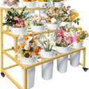 PROLEE Flower Stand with 12 Buckets, Flower Display Stand with Wheels, Flower Cart, Moving Florist Bouquet Shelf, Rectangular, Gold