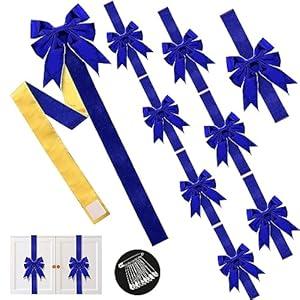 Hotop Set of 8 Christmas Cabinet Ribbon Bows with Pin Christmas Hanging Decoration Christmas Cabinet Door Bows for Kitchen Cabinets Christmas Festive Party Supplies(Blue, Velvet)