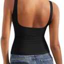 SUUKSESS Women Padded Open Back Boat Neck Tank Tops Double Lined Basic Shirts, S