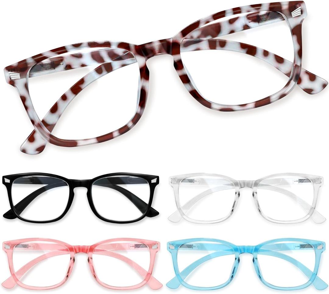 CCVOO 5 Pack Reading Glasses Blue Light Blocking Women/Men, Anti UV Ray/Glare Readers Fashion Eyeglasses with Spring Hinge (B4 Mix,1.00)
