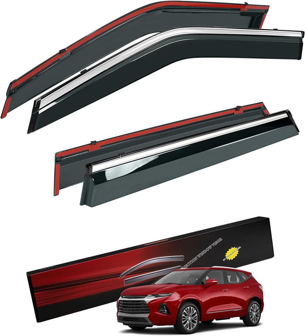Sze Rain Guards Compatible with Chevy Blazer 2019-2026 Side Window Deflectors Anti-Rain Window Visors with Tape 304 Stainless Steel TrimNoise Reduction & All-Weather Protection Outside Channel-4pcs