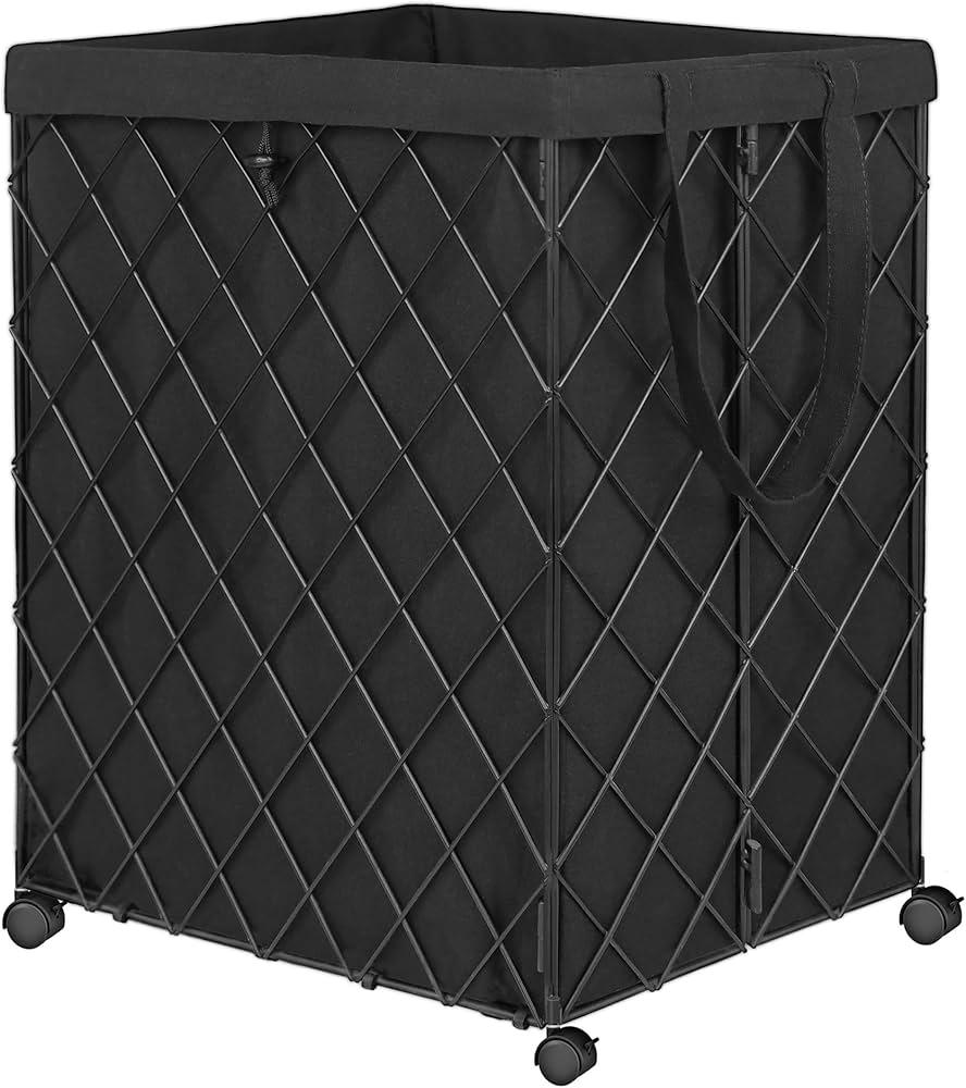 Laundry Hamper on Wheels-93L Basket Large Laundry Collapsible With Removable Liner,Rolling Metal Wire Basket-Sturdy Laundry Bag for Dirty Clothes Organization Closet Bathroom Living Room