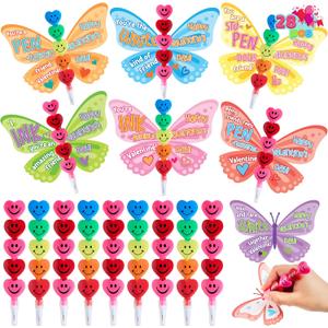 JOYIN 28PCS Valentines Day Butterfly Pencils and Cards, Stationery Kids Party Favor Set, Assorted Gift for School Classmates Exchange Holiday Reward Prizes