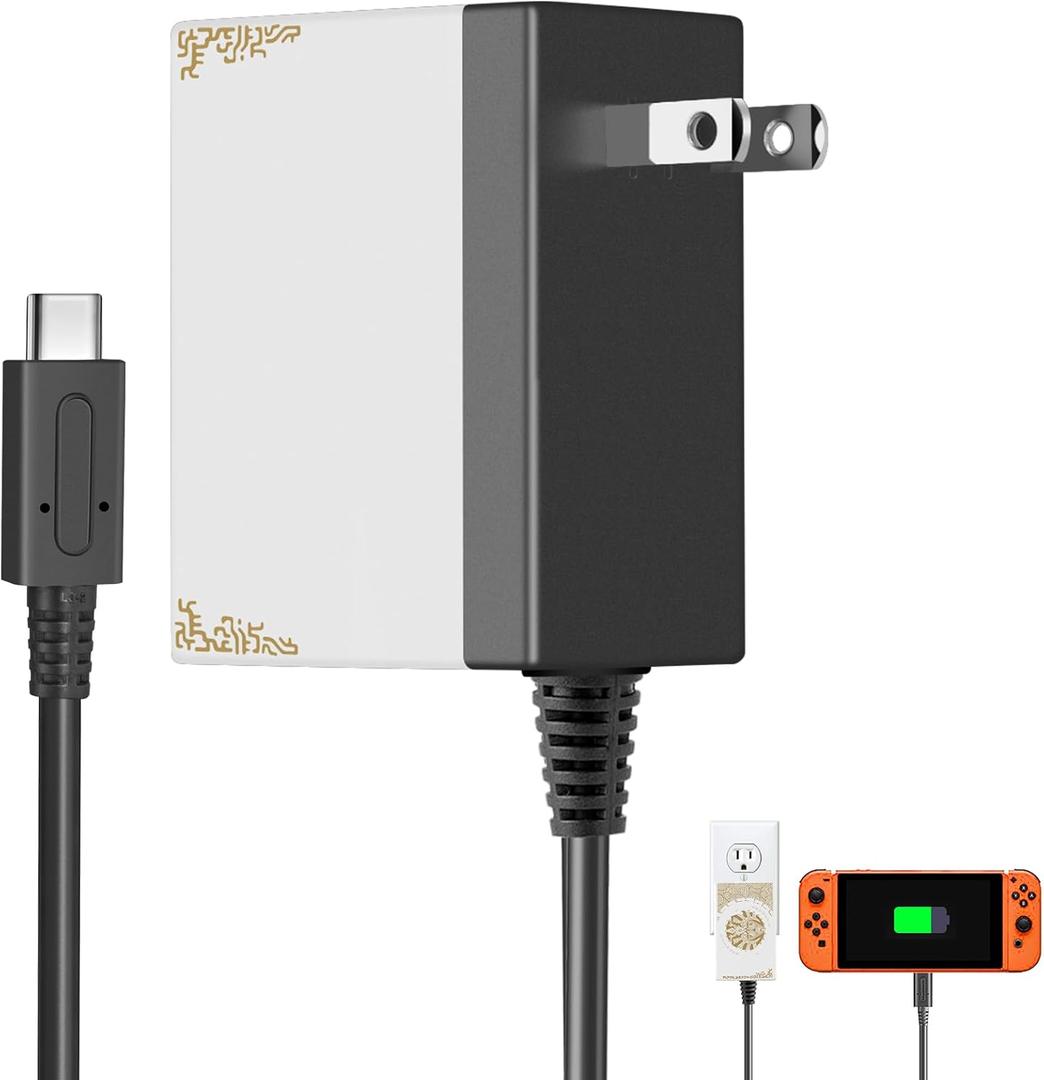 AC Adapter for Nintendo Switch, Fast Travel Wall Charger 15V 2.6A Fast Charging Kit for Nintendo Switch/Lite/OLED, Support TV Mode (Black and White)