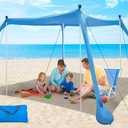 Beach Canopy Beach Tent UPF50+ 11x11 FT Easy to Setup Extra Windproof Rope Sun Shelter Beach Shade Canopy with 4 Stability Poles Outdoor Shade for Beach Camping Family
