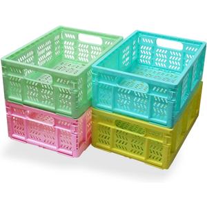20L Folding Crate, 4Pack Plastic Storage Baskets Organizer for Home and Office,Collapsible Storage Crates for Home Office and Outdoor Organizer. (Mix Colors)