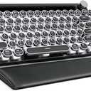 7KEYS Typewriter Keyboard Wireless Retro Style, Vintage Classical Round Keys Metal Mechanical Keyboard with Bluetooth5.0 and Wired for IPAD PC/Laptop Mac/Phone (Black Mini)