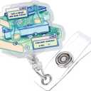 2 x Funny Book Lover Retractable Badge Reel, Pink Glitter Acrylic Badge Reel with Alligator Clip, Cute Bookish Gifts for Reader Writer Teacher Student