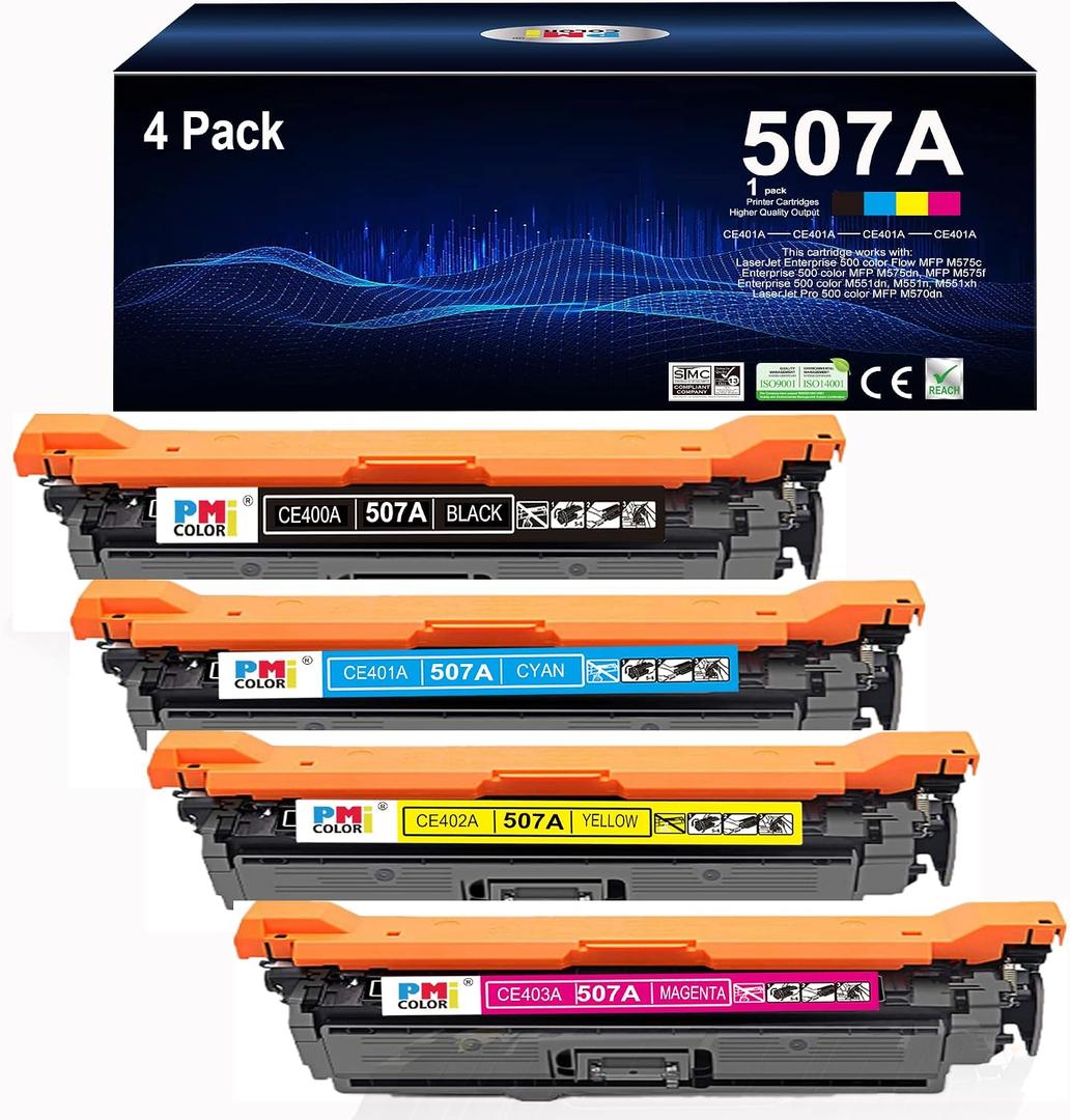 4 Pack Replacement for HP 507A Toner Cartridges Works with HP Laser Enterprise 500 Color M551,MFP M575, MFP M570 Series Printer Ink (Black,Cyan, Magenta, Yellow)