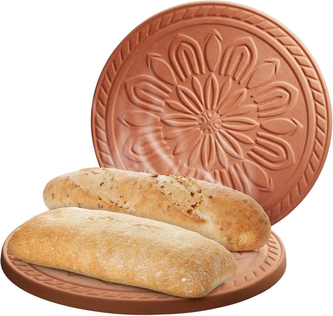 1 Pcs 8 Inch Bread Warmer Stone Terracotta Round Tortillas Warmer Circular Rustic Bun Heat up Mat for Mexican Taco, Pancake, Sourdough Buns Keep Meals Warm - Fit for Bread & Serving Baskets
