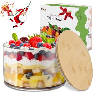 155oz Large Trifle Bowl with Lid, Modern Design Clear Glass for Salads, Dessert, Fruit, and Party Displays, 2025 Thickened Version