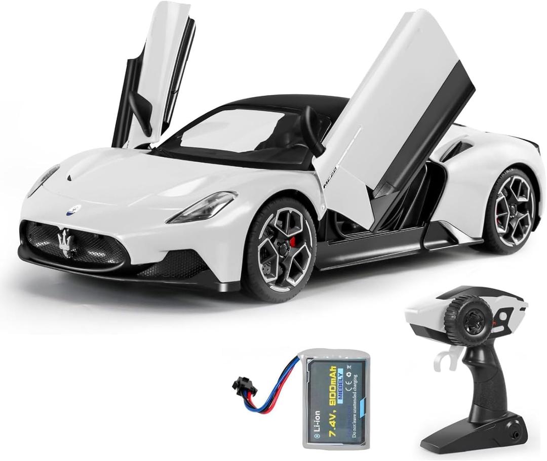 MIEBELY Maserati Remote Control Car, Openable Door 1:12 Scale Rc Toy Car 7.4V 900mAh Licensed 12Km/h Fast Rc Cars with Led Light 2.4Ghz Model Car for Adults Boys Girls Birthday Ideas Gift (White)