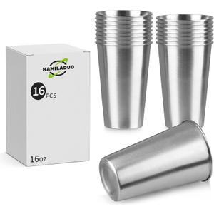 16Pack 16 oz Stainless Steel Pint Cups,Stainless Steel Cup,Pint Cup Tumblerwater Tumbler,Stackable,Reusable,BPA Free, (16)