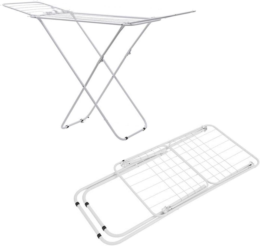 Foldable Clothes Drying Rack with Adjustable Gullwing, 2-Level Laundry Drying Rack for Indoor & Outdoor Use, Space-Saving, Free-Standing(120cmSWhite)
