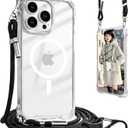 UnnFiko for iPhone 16 Pro Case Clear, Compatible with Magsafe, Crossbody Phone Case with Shoulder Strap, Shockproof Drop Protection, Magnetic Phone Case for iPhone 16 Pro (Clear)