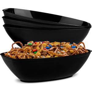PLASTICPRO Disposable Oval Serving Bowls, Party Snack or Salad Bowl, 72-Ounce, Plastic (4, Black)
