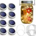 Urvoix Solar Mason Jar Lights - 8 Pack 30 LED Solar Fairy Lights Outdoor, Waterproof Mason Jar Lids Lights Solar Powered String Lights with Hangers(NO Jars) for Garden Patio Lantern Decor (Warm White)