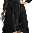 Talisea Plus Size Cocktail Dress - Formal Wedding Guest Fall Long Sleeve A Line Pleated V Neck Midi Dresses for Curvy Women (Black), 14W