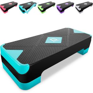 Adjustable Workout Aerobic Stepper, Aerobic Exercise Step Platform with 2 Risers, Exercise Step Deck for Fitness, 26.5" Trainer Stepper with Non-Slip Surface Home Gym & Extra Risers Options (Blue&Black)