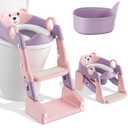 Potty Training Seat, 2-in-1 Toddler Toilet Training Seat & Potty Chair for Kids Boys Girls, Height Adjustable Toilet Seat with Splash Guard, Stable Wide Base Design, Anti-Slip Steps Stool