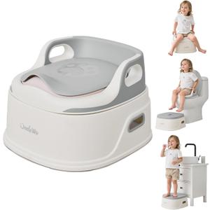 UNCLE WU 3-in-1 Potty Trainning Toilet Seat with Step Stool -Non Slip Toddler Toilet Trainer for Bathroom & Kitchen - Boys/Girls Use 18M+ (Include 10 Liners)