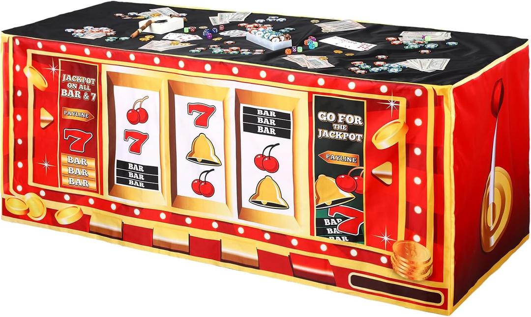 Oudain 6ft Casino Tablecloth Party Decorations Las Vegas Table Cover Washable Fabric Polyester Rectangle Tablecloth Casino Night Jackpot Party Poker Themed Decoration