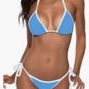 Suvimuga Women Two Piece Swimsuit Color Block Swimwear Halter String Triangle Bikini Sets.S