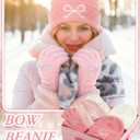Pink Beanie Hat and Glove Set for Women Coquette Bow Beanie Bulk Y2k Winter Accessories (Multicolor)