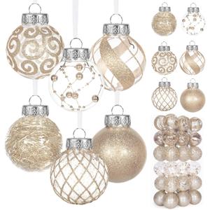 Ouddy Decor 36 Pcs Clear Christmas Ball Ornaments, 2.36" Shatterproof Champagne Plastic Christmas Ornaments Set Decorative Hanging Transparent Baubles for Xmas Tree Holiday Party Decor, Champagne