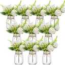 XunYee 10 Set Mason Jar Table Centerpiece with Flower Mason Jar Flower Centerpiece Vases Decor for Engagement Party Bridal Shower Wedding Reception Table Decor(White,Rose)
