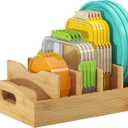Lifewit Bamboo Lid Organizers for Inside Cabinet, Food Storage Container Lid Holder with 4 adjustable Inserts & 5 Sections, Kitchen Pantry organizer and storage, 10.6" X 8.3"
