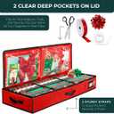 HOLDN STORAGE Premium Wrapping Paper Storage Container - Durable 600D Tear-Proof, Fits 27 Rolls Gift Wrap, Extra Pockets for Ribbons & Bows, Underbed Storage - Ideal for Holiday Christmas, Red