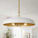 19.7 Inch Extra Large Pendant Light, 3-Light White and Gold All Metal Pendant Lighting Fixture, Oversized Modern Dome Chandelier Ceiling Hanging for Kitchen Island Dining Room Living Entryway
