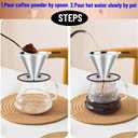 Reusable Paperless Coffee Filter,Coffee Dripper,Professional Stainless Steel Drip Cone Brew Coffee Strainer,Double Micro Mesh Filter,Coffee Filter Mug,Silicone Handle & Non-Slip Silicone Base (L)