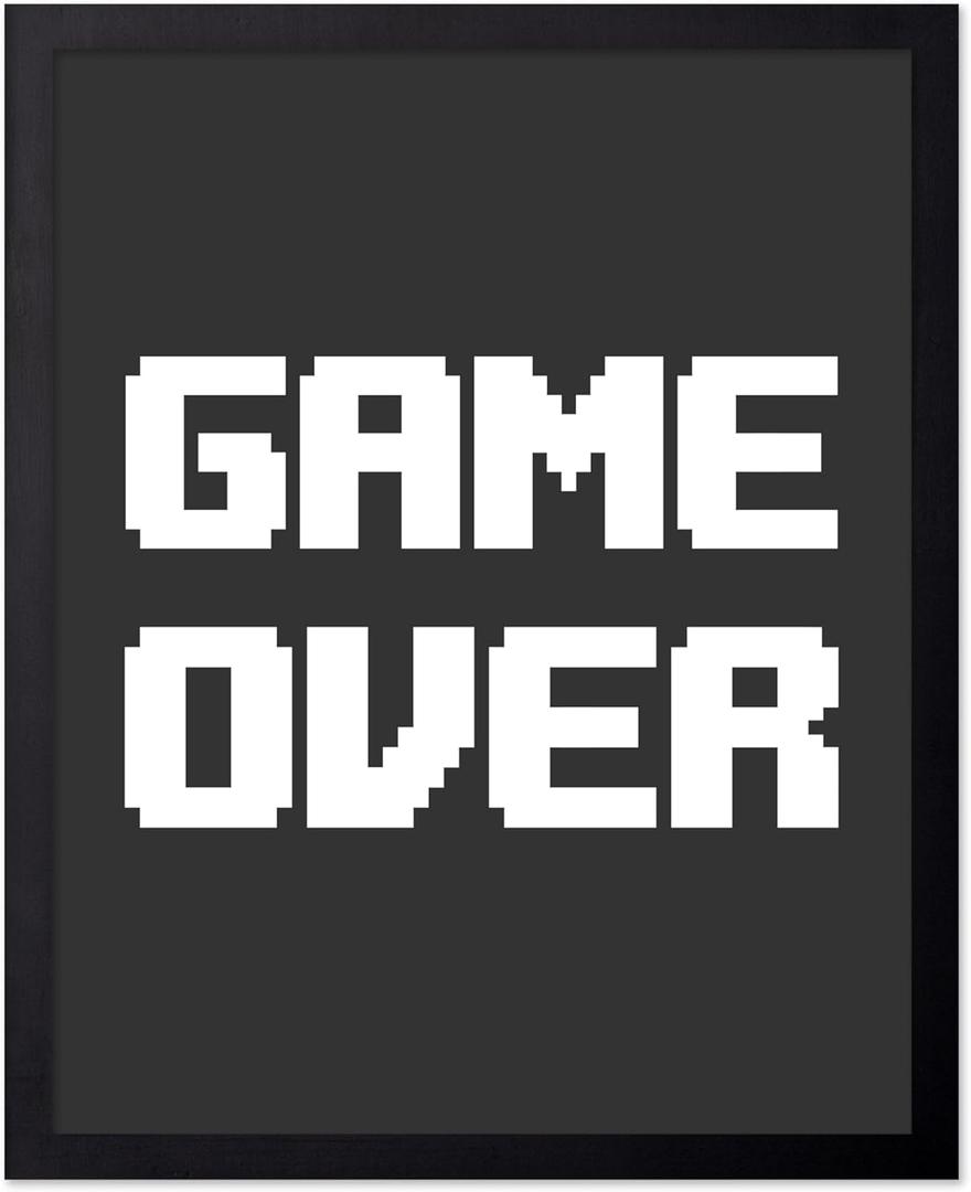 Poster Master Game Over Print - Gaming Poster - Geeky Art - Black & White Typography Design - Gamer Gift - Minimal Game Room, Man Cave or Boy's Bedroom Decor - 8x10 UNFRAMED Wall Art