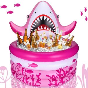 Bencailor Shark Party Decorations Summer Birthday Inflatable Cooler Blow Up Drink Cooler Reusable Floating Ice Chest Summer Ocean Theme Pool Drink Holder for Holiday Party Supplies