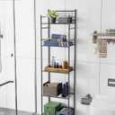 LEEDA 5-Tier Metal Shelving Unit, Sturdy Bathroom Storage Shelf & Free Standing Towel Rack with Adjustable Feet, Open Floor Shelves for Small Space in Bathroom, Kitchen, Office, Black