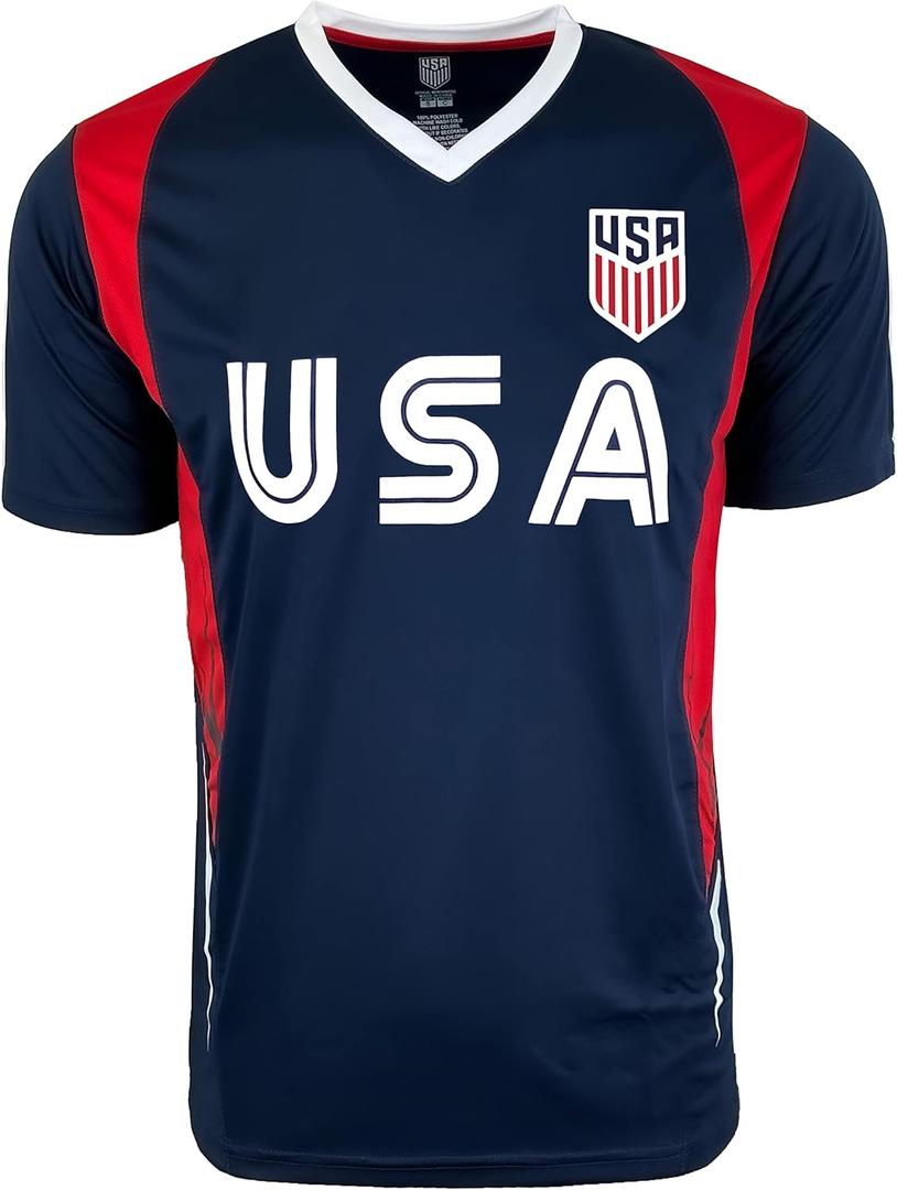 Icon Sports Official Licensed US Soccer USMNT Youth Kids Game Day Shirts Athletic Active Training Game Tee Top (Large, Navy | 55pf)
